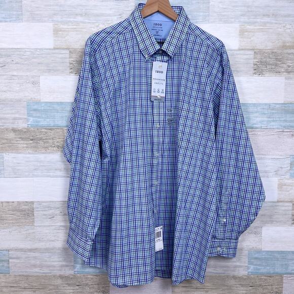 IZOD Advantage Performance CoolFX Shirt Blue Plaid Moisture Wicking Mens 2XL XXL - Picture 1 of 6
